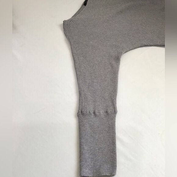 bobi Black Gray Chic Off-Shoulder Knit Long Sleeve Ribbed Sweater New Size Large - Picture 5 of 11